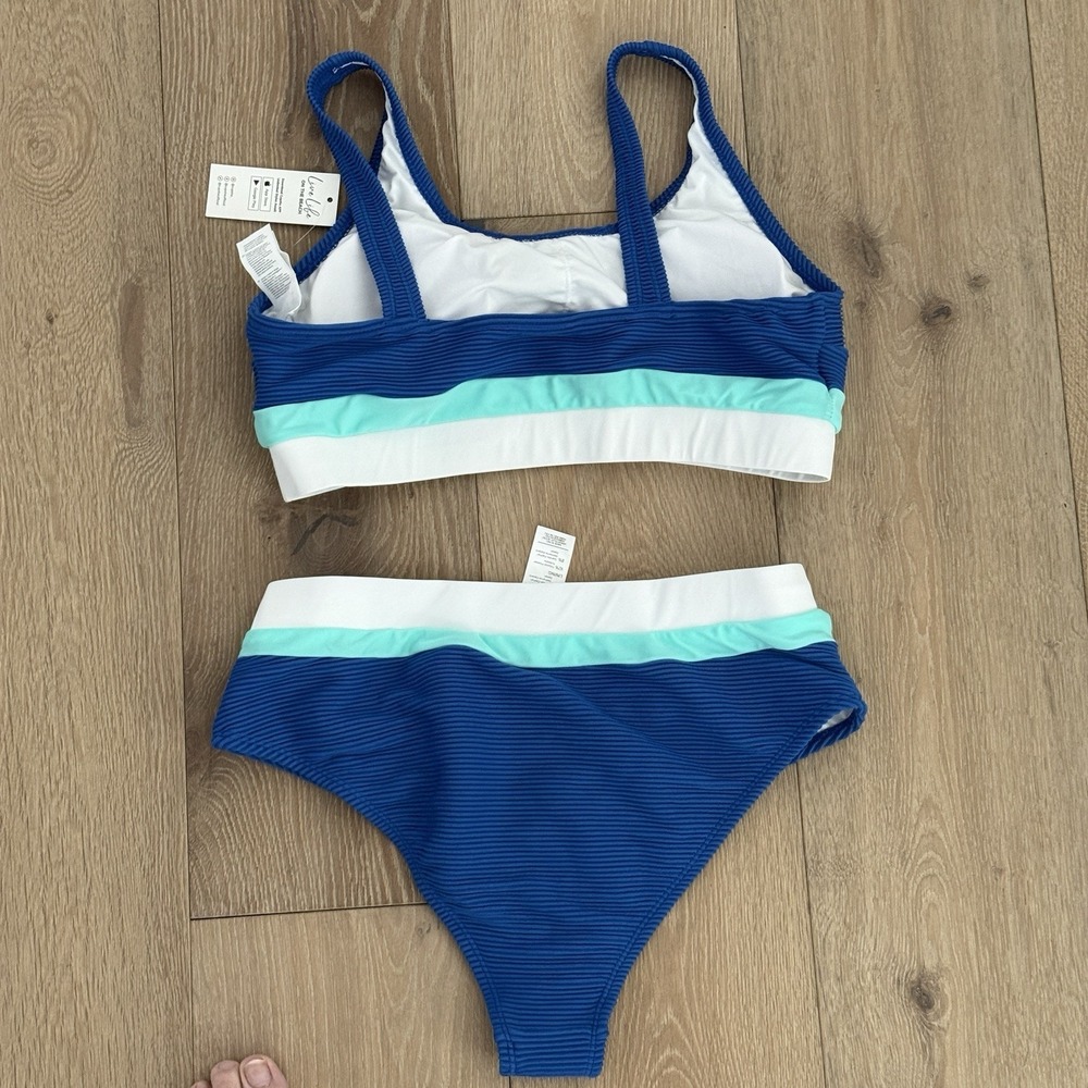 NWT Cupshe Womens Two Piece Swimsuit Size Large Textured Colorblock - Picture 7 of 7
